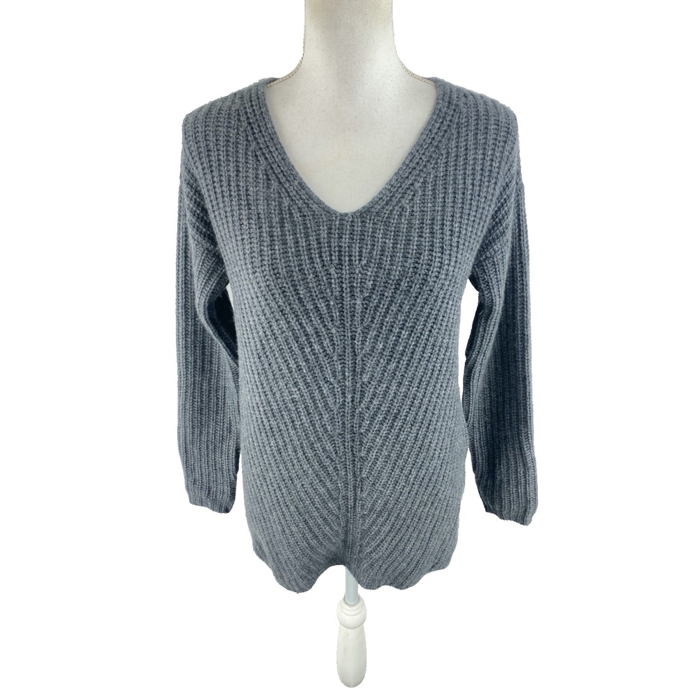 Garnet Hill Womens XS Cashmere Knit Sweater Pullover V-Neck Ribbed Gray